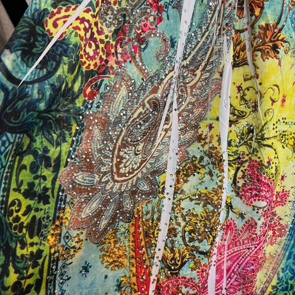 Cristinalove Turquoise and Yellow Halter Beachy Tropical Dress with Rhinestones - Picture 9 of 14